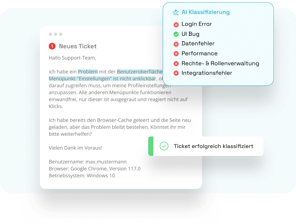 Der AI Copilot klassifiziert Tickets und Anfragen